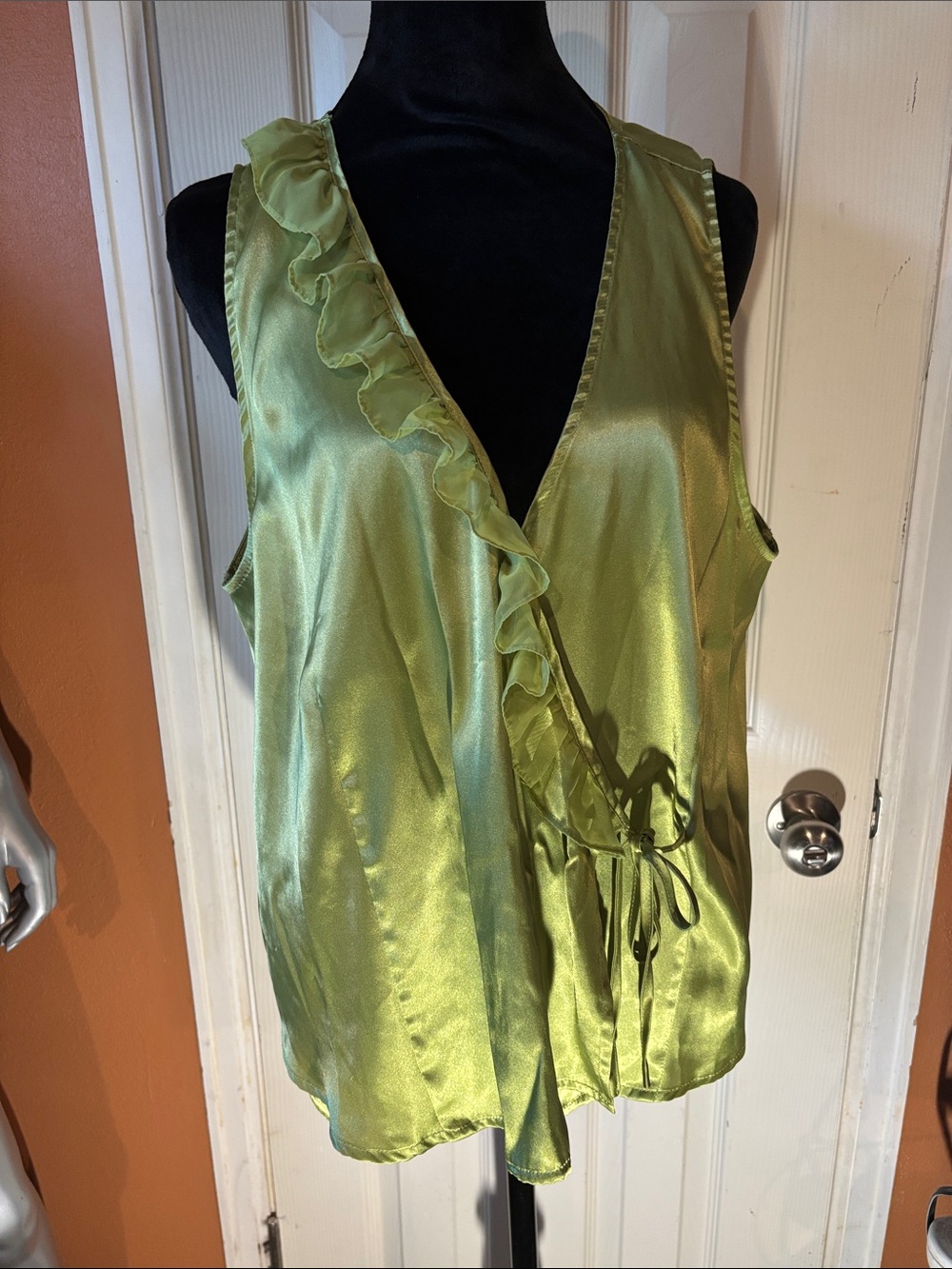 Cacique Satin Ruffle Wrap Camisole in Light Green